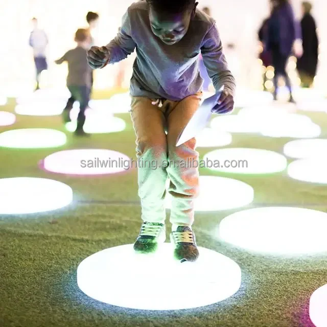 Sailwin Stage Lights Interactive Round LED Dance Floor Pressure Sensor Game Tiles Circle Light Up 3D Stage Luminous For Wedding