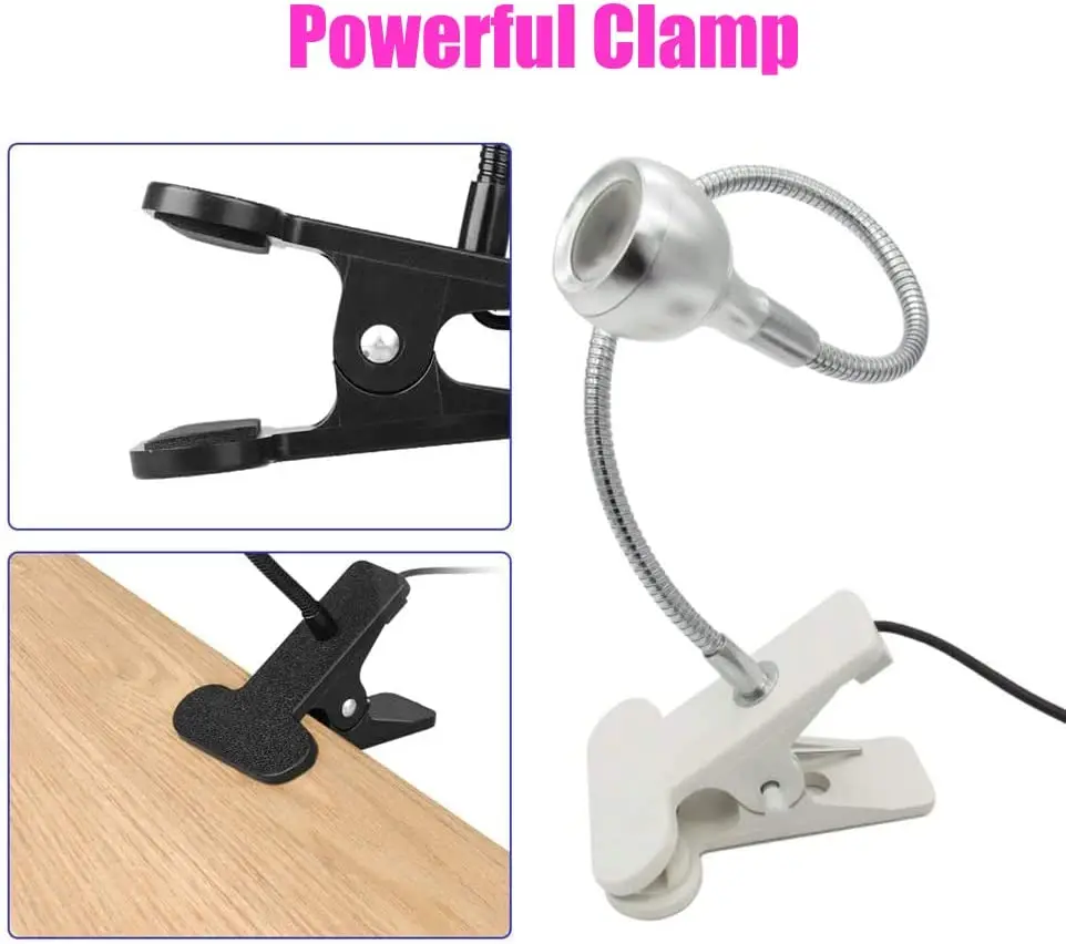 UV Glue Curing Lamp, USB 3W LED Lamp Bead UV Glue Ultraviolet Purple Light, Ultraviolet UV Glue Lamp with Clip and Switch