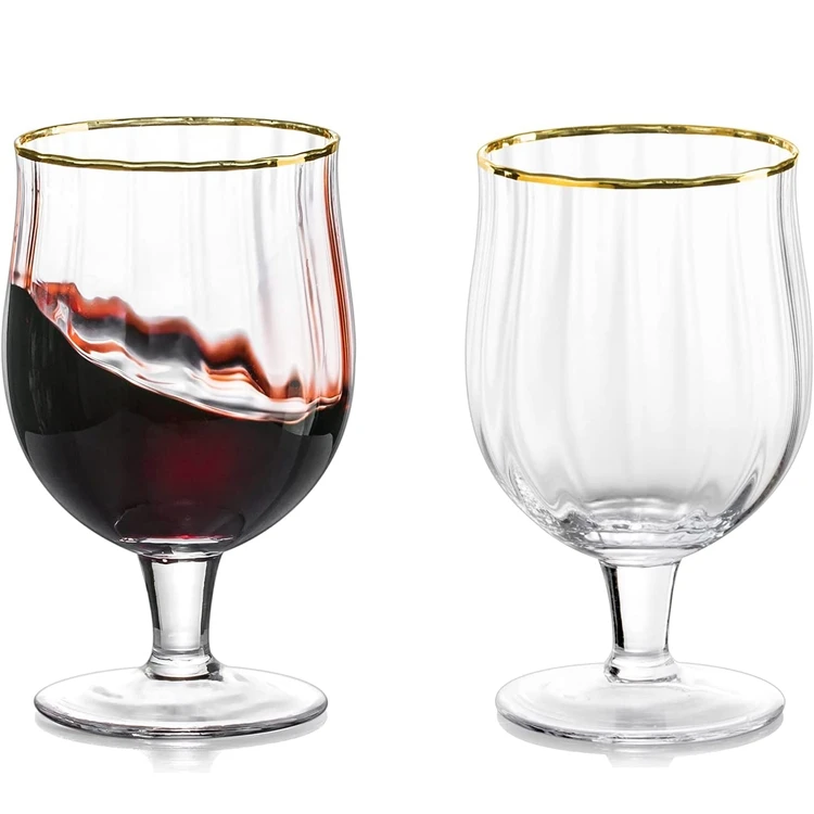 Drinking Glass Goblet Cup Crystal Brandy Glasses Snifter 9oz Gold Rim Cognac Glasses