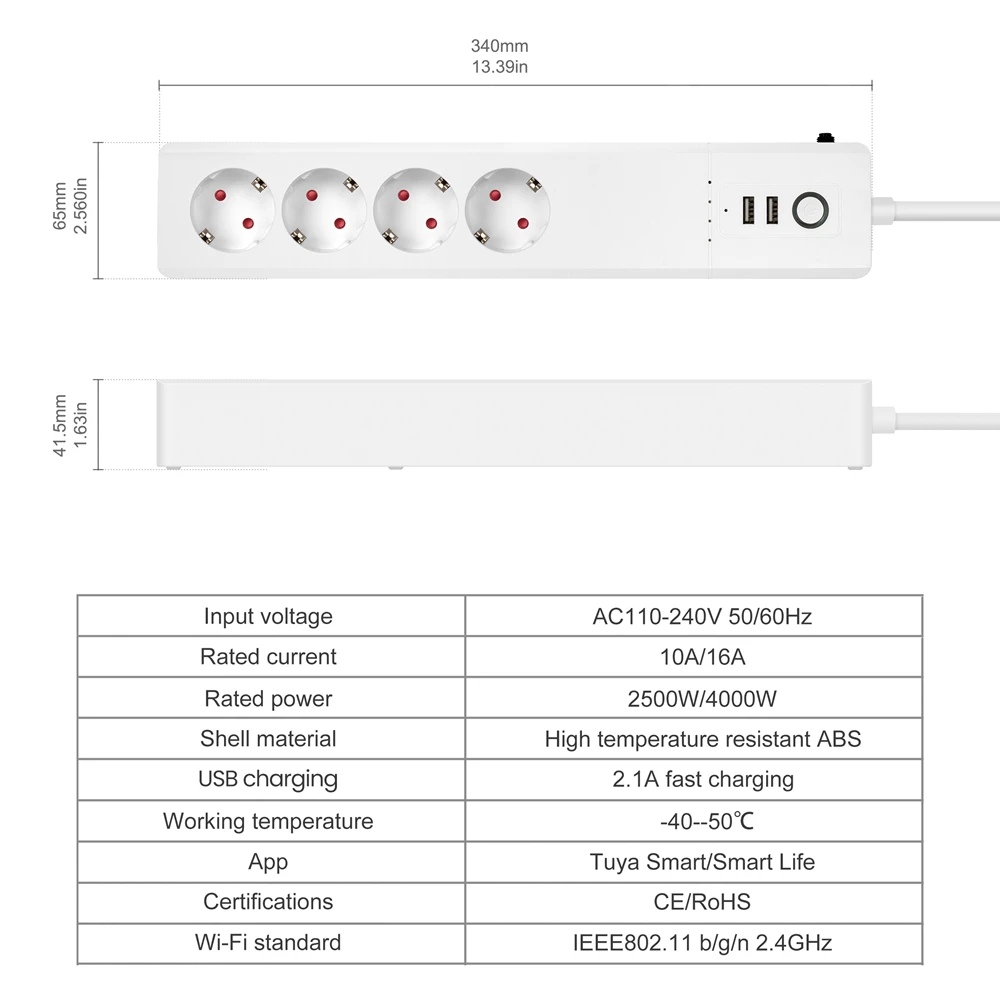 Zigbee Tuya Smart мощность полосы ЕС 4 розетками переменного тока вилки с 2 портами (Стандарт зарядных устройств для бар несколько удлинитель Alexa Google домашний