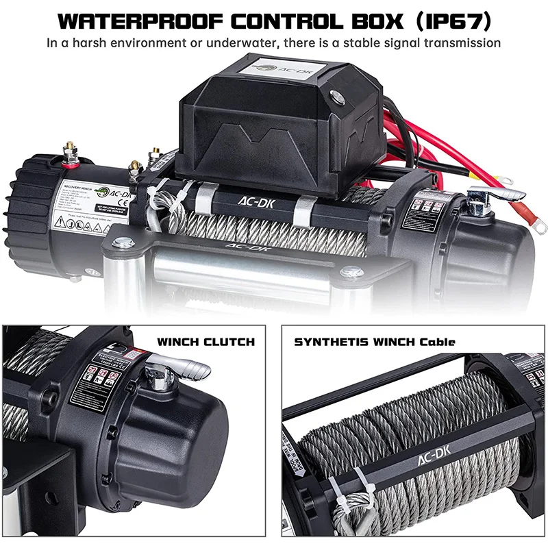 12500lbs Electric Winch Water Proof IP67 Recovery Winch 12V DC Black Color with Steel Rope Including Overload Protection