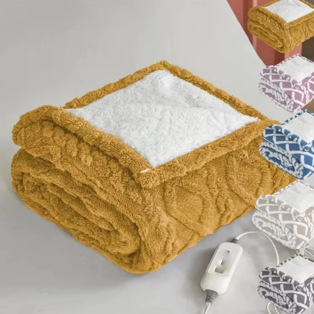 Home textile FLANNEL BED auto warm fluffy custom single lattice heated up BULK electric blanket throw for winter bed