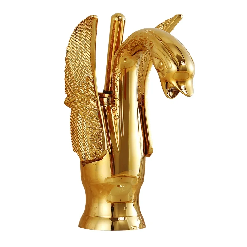 Top Quality Deck Mount Gold Chrome Plating Faucets Swan Shape Wash Basin Mixer Taps Single Handlebathroom Faucet Basin