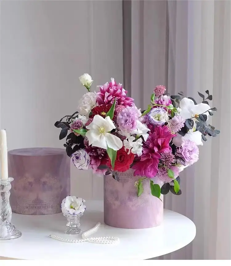 Luxurious marble box for flower bouquet plum jam rose flower arrangement square round flower gift box set