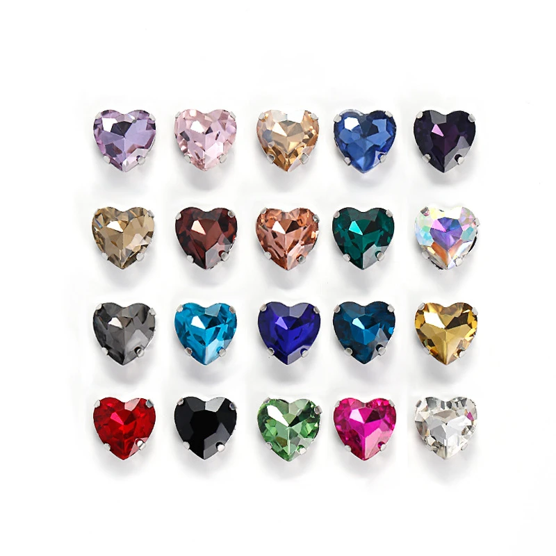 Shuaizhi Wholesale Heart Strass Setting Claw Crystal Glass Rhinestones With Sew on Stone Clothing DIY Decorate