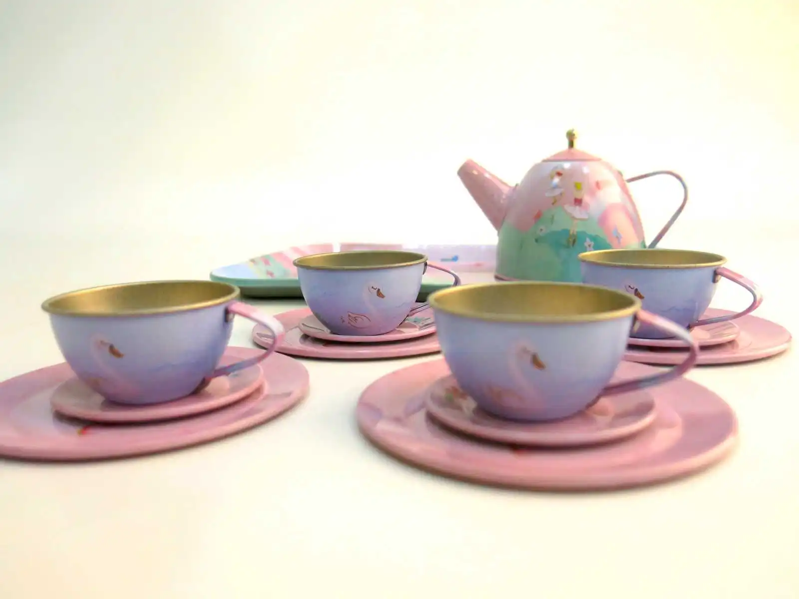 2021 new product factory promotion fancy pink girlish Pink Ballerina Tea Set mini tea pot tea cup gift box tin