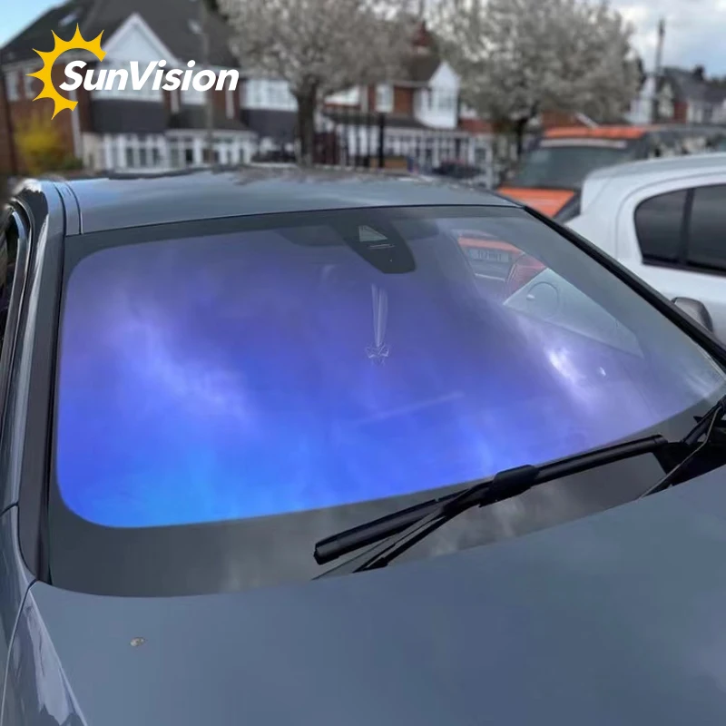 60inch by 100ft windshield window film chameleon purple to blue colorful heat insulation color changing tint film with IRR 90%