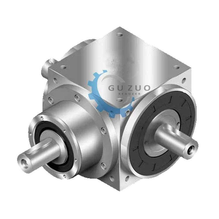 Guzuo AT075-L Right Angle 90 Degree Spiral Bevel Low Backlash Precision Steering Gearbox With 1 2 3 4 5 Ratio Servo Motor