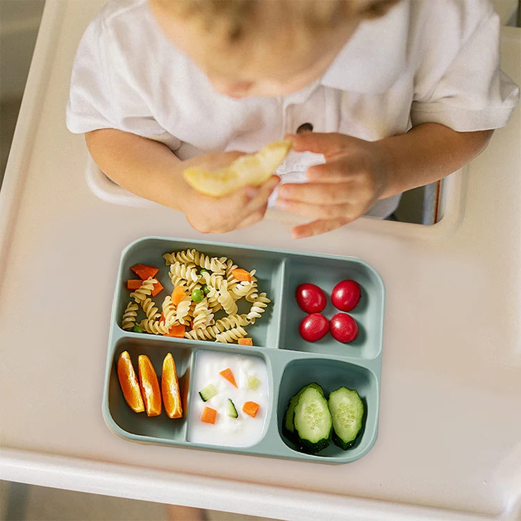 22 x 17cm Rectangular Partitioned Dinner Plate Baby Feeding Training Solid Food Bowl Silicone Snack Food Supplement Bowl