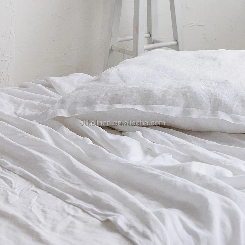 European linen natural 100% french flax linen bedding set pure linen comforter set bed fitted flat sheet set wholesale