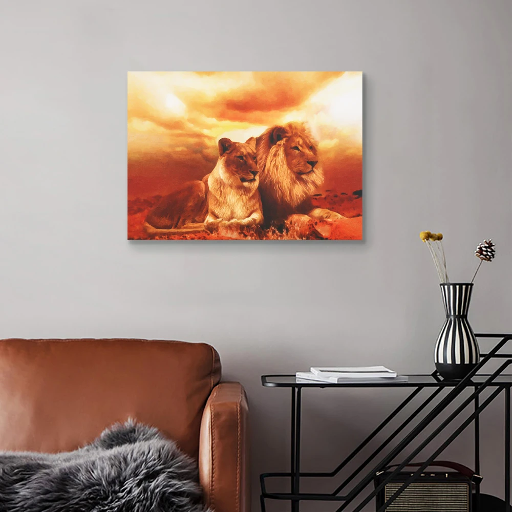 Lion Pictures Wall Decor Picture Printed on Canvas Giclee Artwork Modern Lion Canvas Wall Art Stretched and Frame  Canvas Print