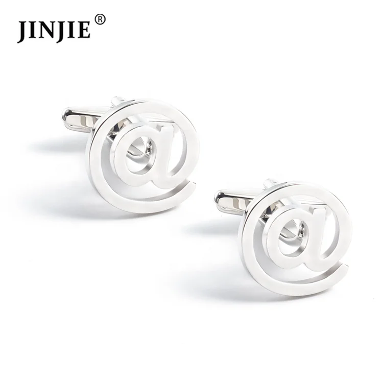 JINJIE в наличии @ symbol Запонки серебро для мужчин простой дизайн хорошее качество Мужская рубашка запонки ювелирные изделия