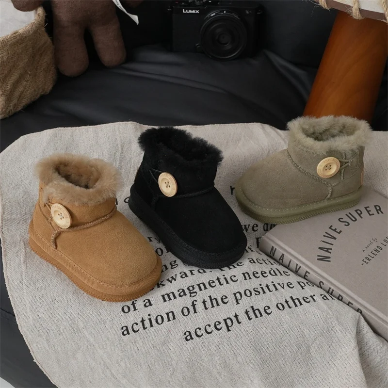 Latest Style Kids Snow Boot Children Solid Color Thicker Winter Shoes Vintage for Boys and Girls