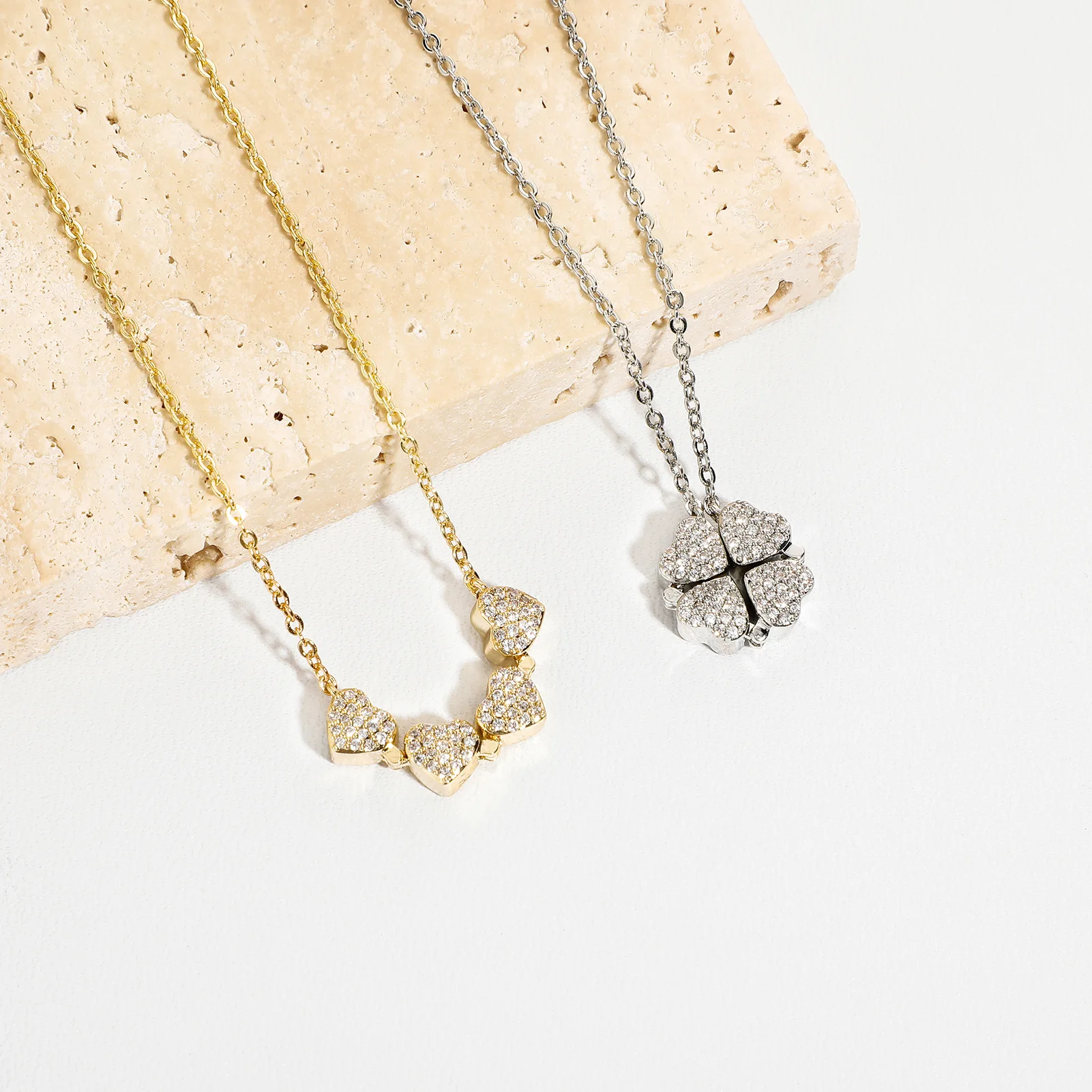 Custom 14K Gold Four Leaf Clover Necklace for Women Stainless Steel Religious Charm Jewelry Diamond Pearl Weddings Anniversaries