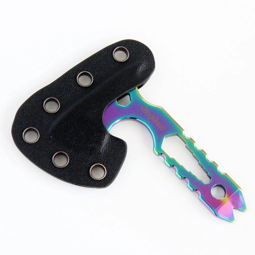 QingGear Neck Knife Ax Hatchet Nail Puller Mini Prybar Screwdriver Bottle Opener EDC With Kydex Sheath