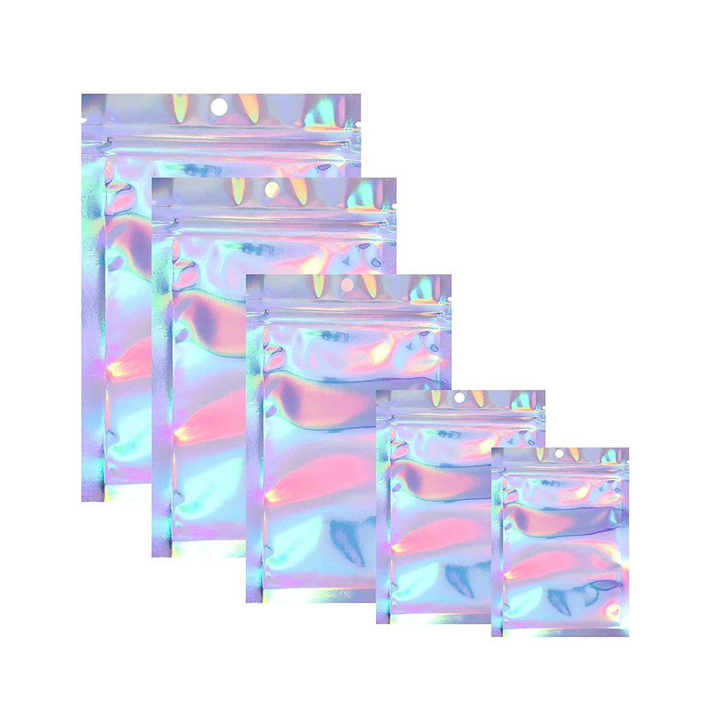 Custom Size Moisture Proof Holographic Clear Candy Ziplock Plastic Packing Cosmetics Zipper Bag For Packaging