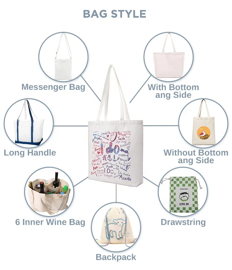 Huahao double handles wholesale recycled organic large white plain shopping tote cotton bag custom logo for gym