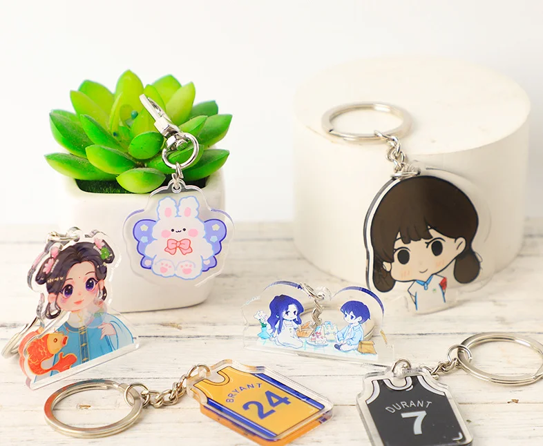 Customized Logo And Shape Personalized Manufacture Glitter Cute Anime Characters Acrylic Car Key Chain