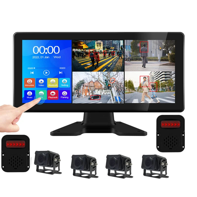 IPS GPS touch screen smart car 10.1 inch 4 channels car camera dash cam dvr rearview mirror truck car monitor