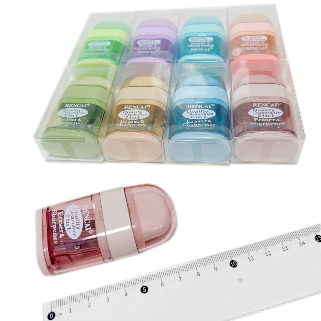 Double Hole School Pencil Sharpener with Rubber Eraser, Student School Stationery Supply Wholesale