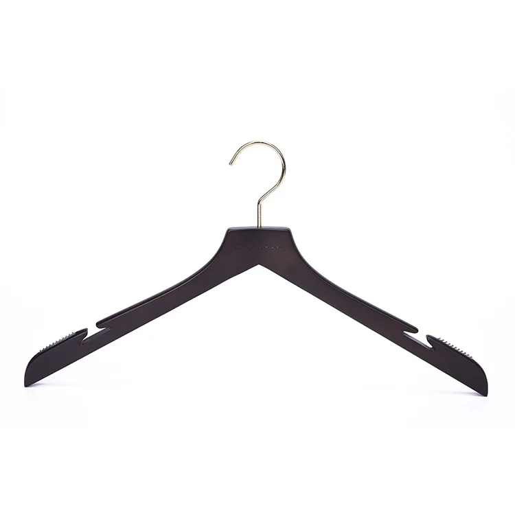 Clothing Organizing Custom LOGO Classic Black Wood Pants Hangers With Metal Plate LOGO