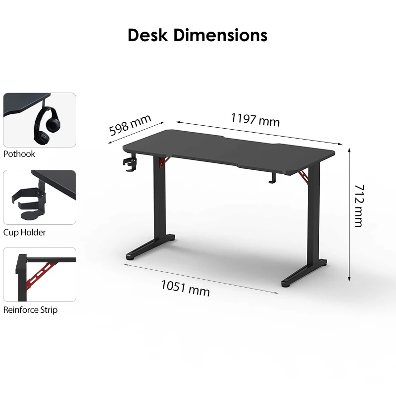 2G24 Carbon fiber texture desktop metal fixed height gaming desk frame without height adjustable function pc computer game table