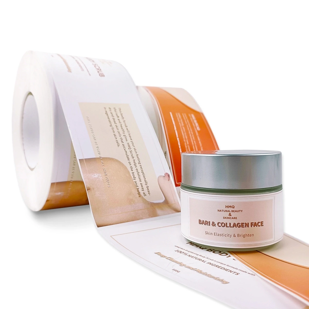 Custom Printed Adhesive Vinyl Waterproof Logo Stickers Roll Cosmetic Skin Care Face Cream Label Sticker