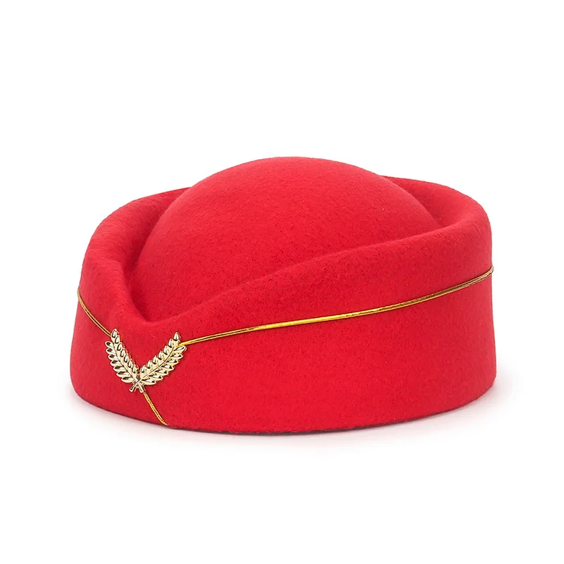 Wholesale Airline Stewardess Hat Fashion Girls Wool Beret Hat Women French Cap Cosplay Prop Stewardess Uniform