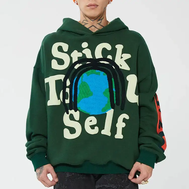 Wholesale manufacture organic cotton 500 gsm hoodie heavyweight hoodie men custom garment dye 3D foam letter puff print hoodie