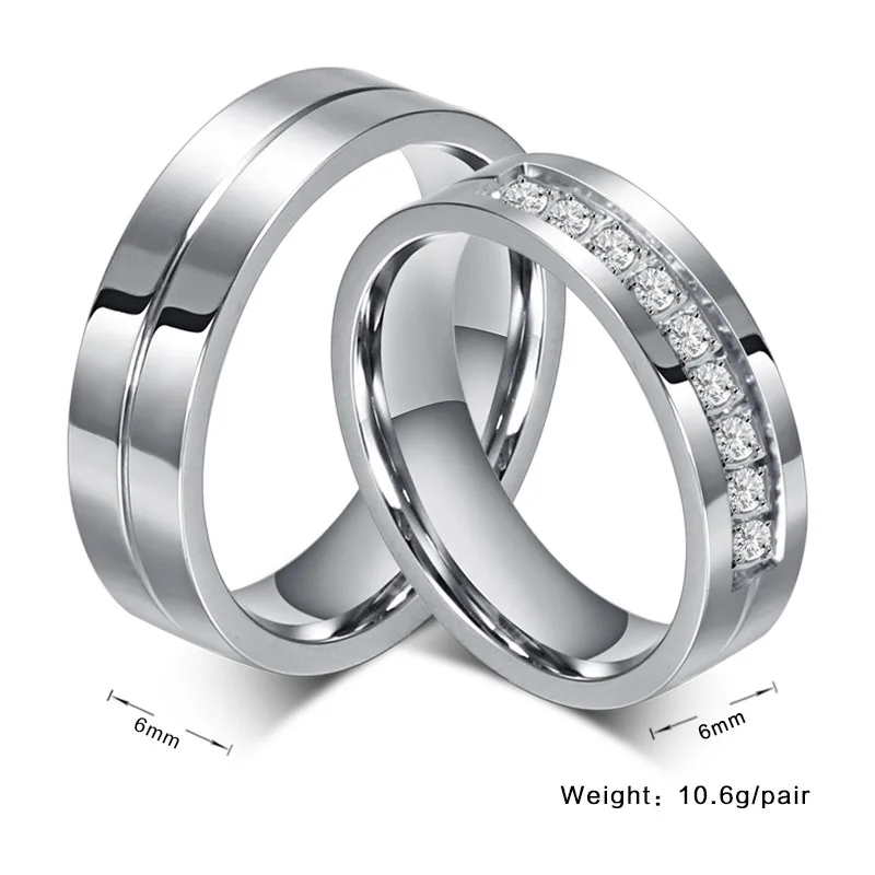 Simple Titanium Steel Wedding Silver Couple Gold Plated Engagement Diamond For Lovers Ring