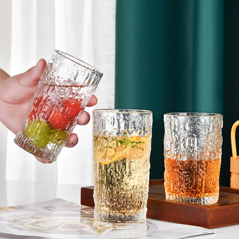 220ml 280ml clear transparent high borosilicate nordic style embossed design water drinking glass cup
