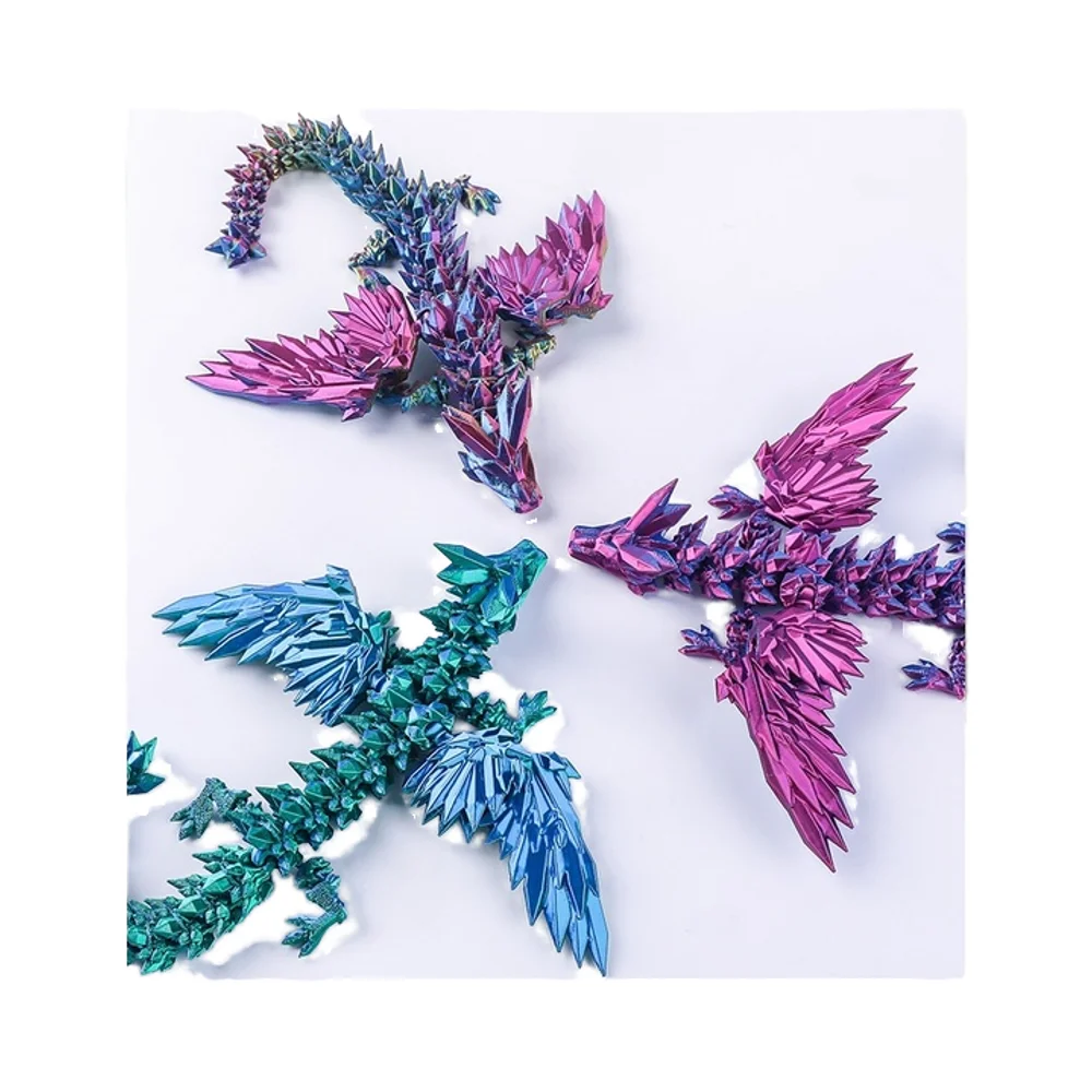 Exquisite Handmade 3D Printed Crystal Dragon Toy: Multi-Joint Movable With Wings, Perfect As Car Ornament & Ideal Gift for Kids