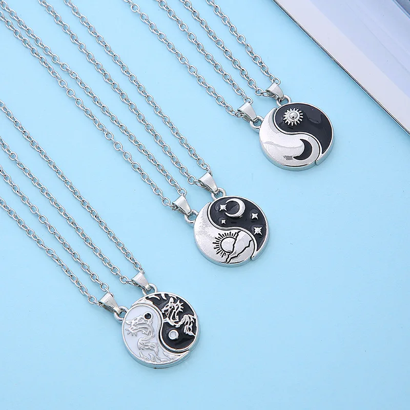 Go Party Fashion Yin Yang Tai Chi Matching Necklace Best Friend Friendship Couple Necklace Enamel Dragon Sun Pendant Necklaces