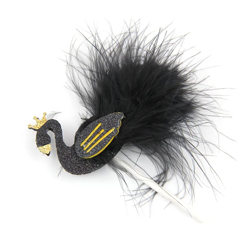The new cake decoration swan card beautiful with feathers elegant black and white swan flag topper cake