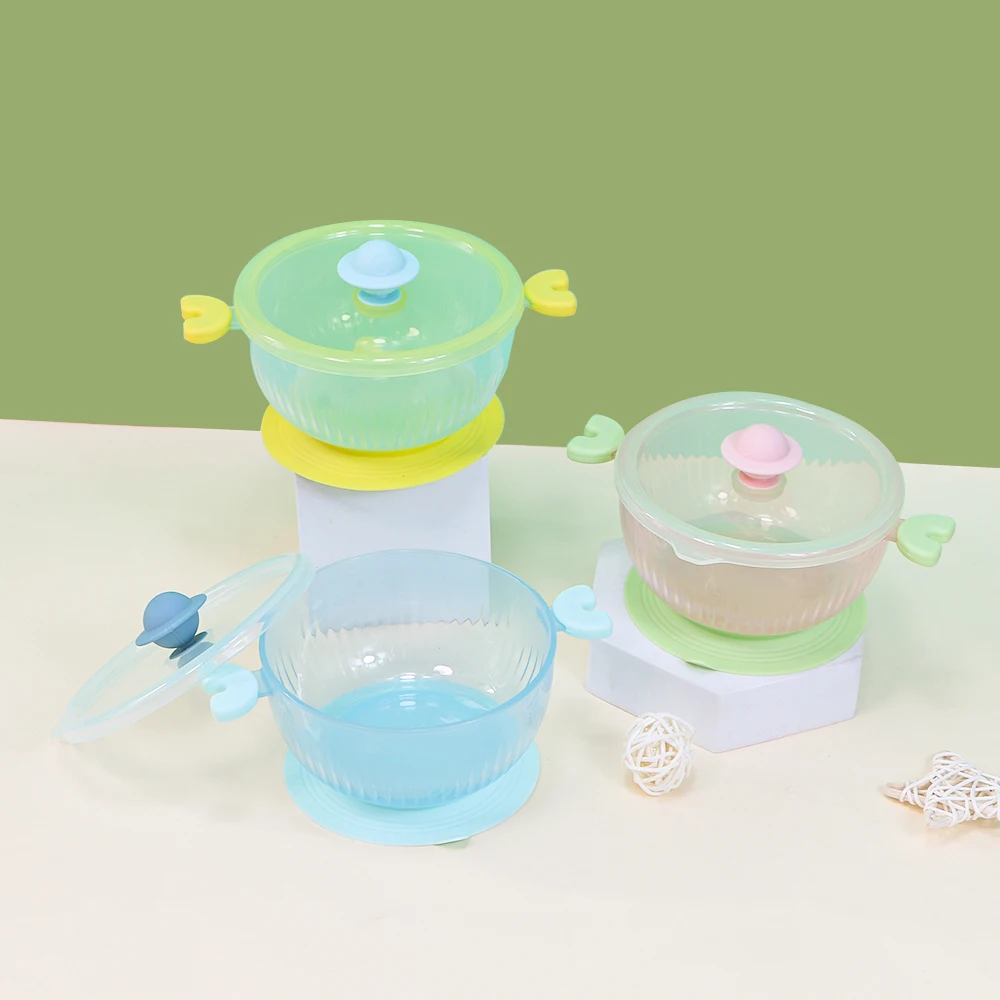 Wholesale No Spill PP Plastic Kids Baby Products Suction Food Snack Dining Bowl Babies Feeding Bowls Set With Suction Spoon Lid