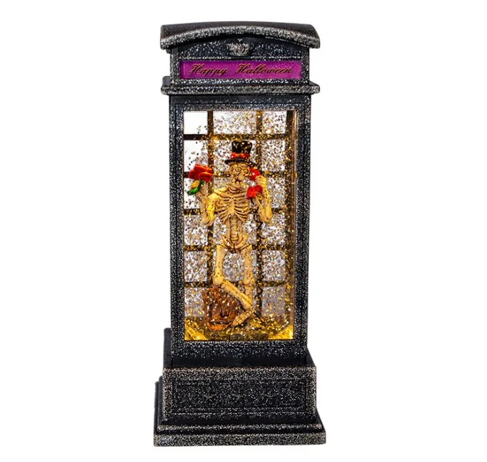 Halloween decoration glowing sound scary skeleton phone booth secret room scene layout prank toys