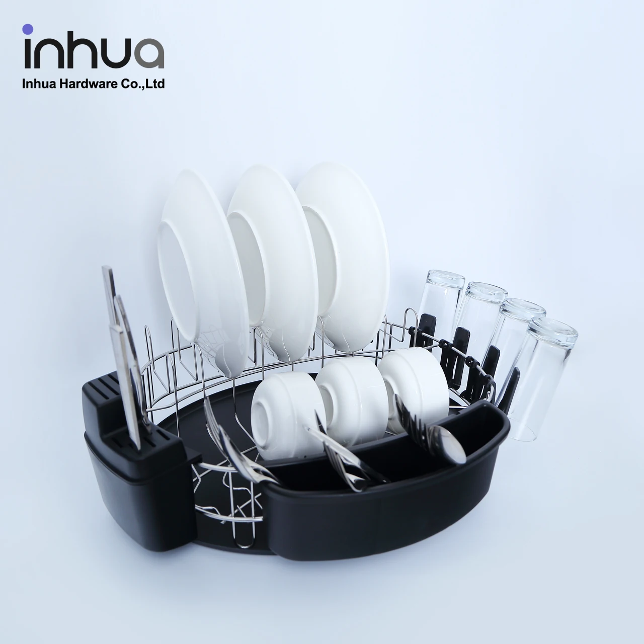
high quality 304 stainless steel dish rack single layer dish drying rack kitchen storage rack with 4 cup holders and drainboard 