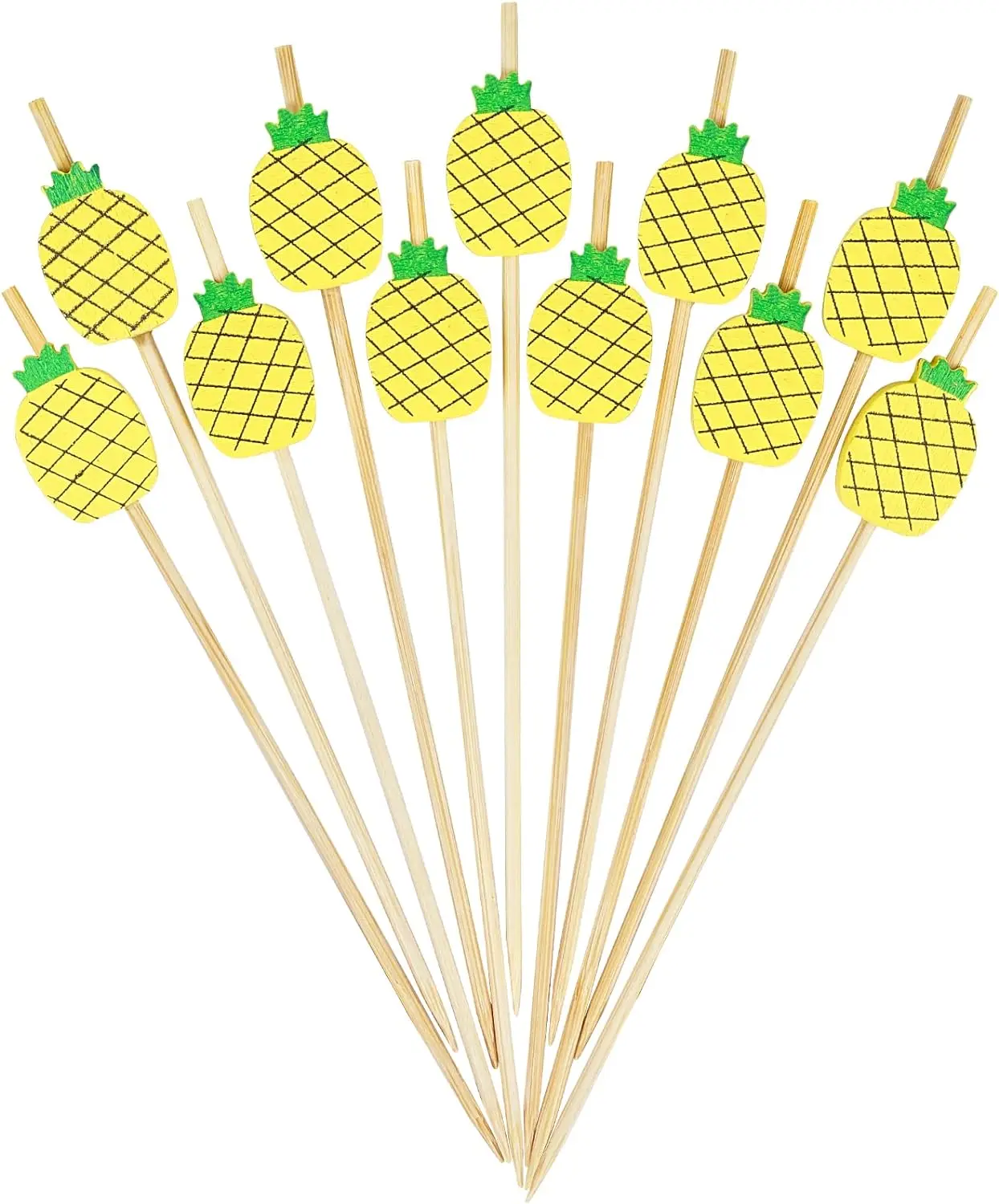 Appetizers Drinks Fruits Tropical Party  4.7 Inch Long Bamboo Fancy Yellow Pineapple Cocktail Picks for Party Bar