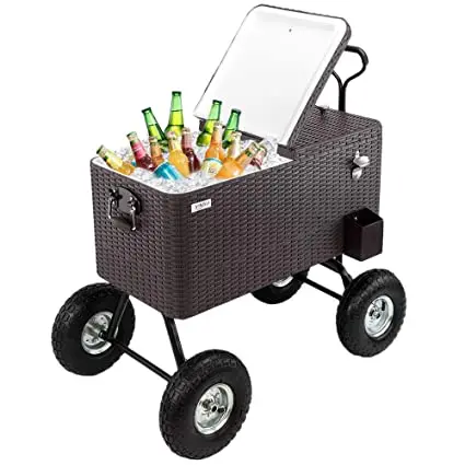 Cooling Box Wheel Coolers Wicker Cooler Rattan Patio Party Drink Ice Cooler Box With 10 Inch Inflatable Wheels