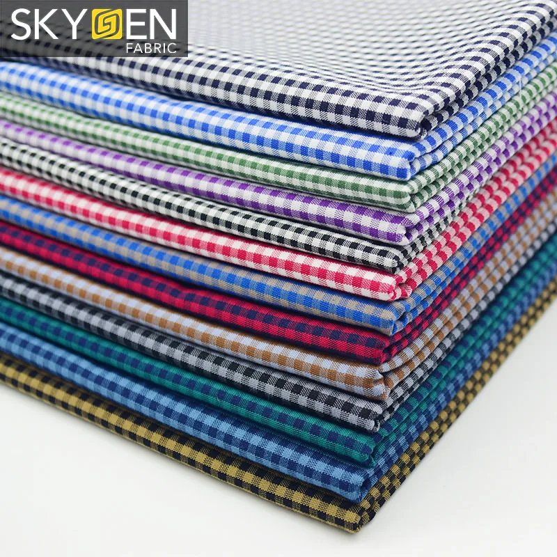 Popular Skygen soft cotton check woven fashion design fabric for shirting