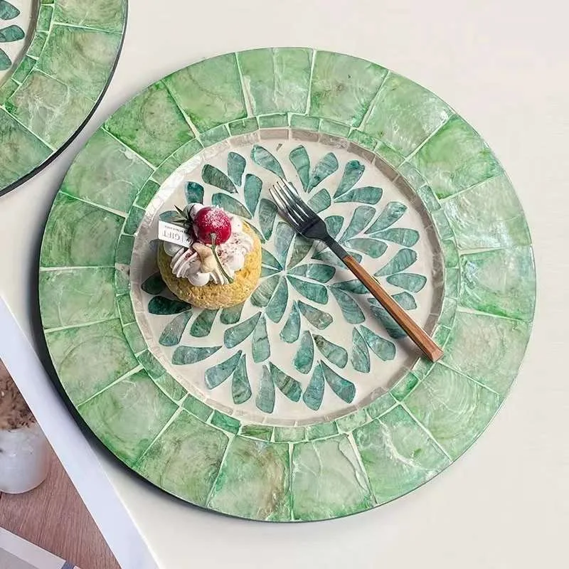 Mother Of Pearl Decorative Plates Charger Plate Decoration for Display Sea Shell Inlay Wood Charger Plates Wedding