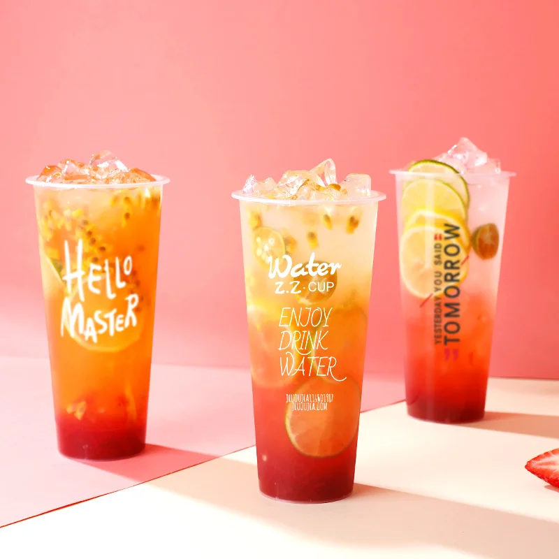 China Factory Custom logo Bubble tea cup 16 oz 500ml 24oz 700ml Custom U Shape plastic cup with lid Thick hard milk tea boba cup