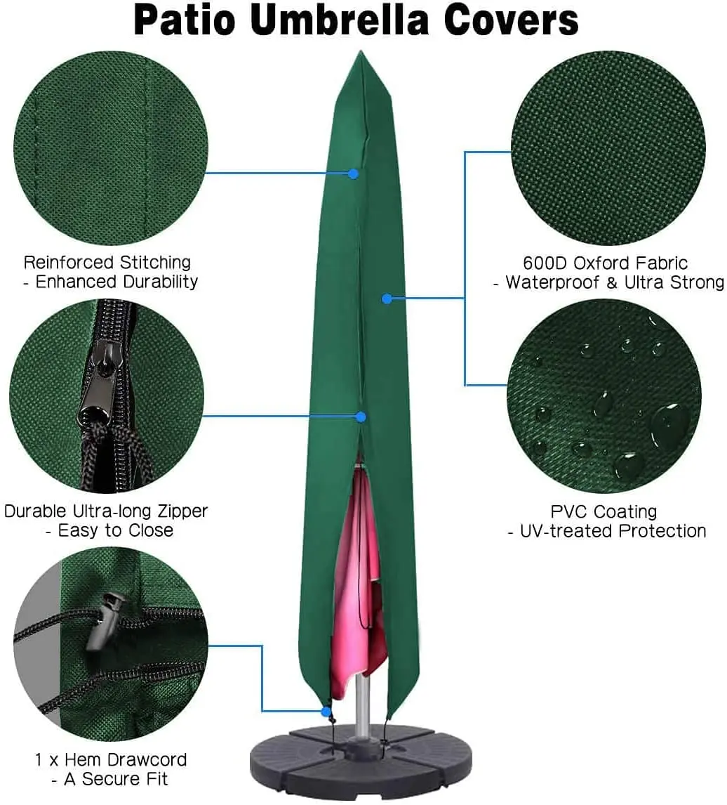 600D Oxford Cloth  PVC Coated Waterproof Dustproof  Outdoor Garden Umbrellas Parasol Cover With Zipper Parasol Cover