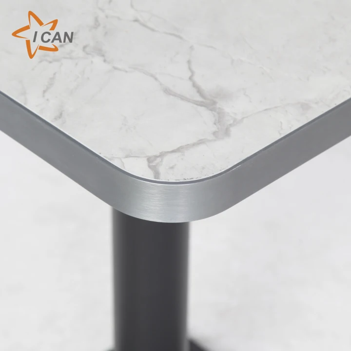 Custom Square White Stone Top Terrace Dining Table Aluminium Patio Furniture Garden Restaurant Outdoor Table
