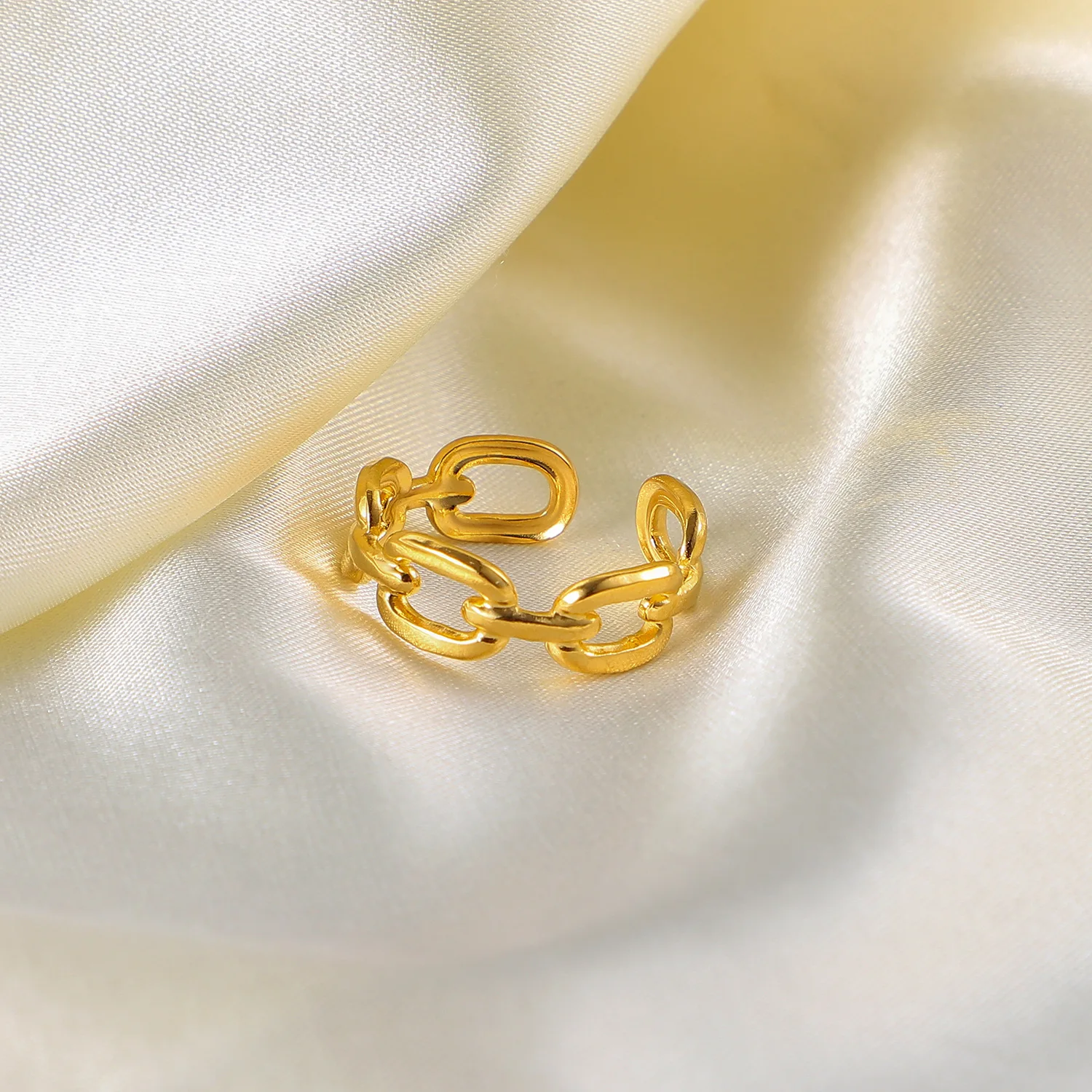 Новое модное регулируемое кольцо 18K позолоченная Титановая Сталь Ювелирные Изделия Квадратная цепочка с пряжкой Открытое из нержавеющей стали для женщин