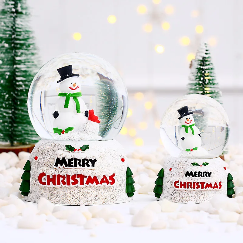 Hot selling custom mini glitter luminous glass christmas snowman crystal snow globe ball for decoration