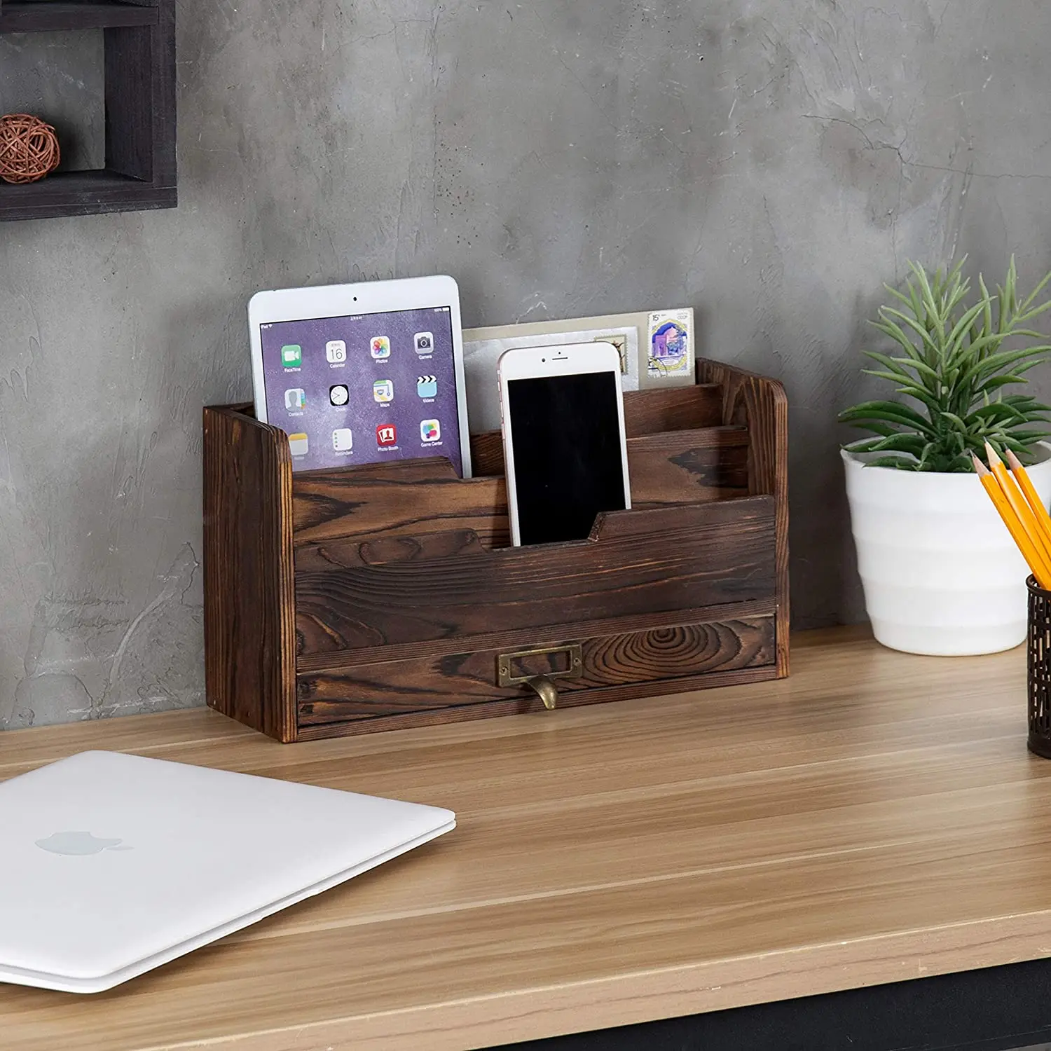 3-х уровневый кофейно-коричневый деревянный офисный стол файл Органайзер сортировщик почты лоток держатель w/ящик для хранения косметики ящик для хранения держит ручки, фломастеры, заколки, ленты