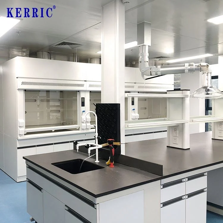 Metal laboratory furniture wall bench work station lab bench sink and cabinets