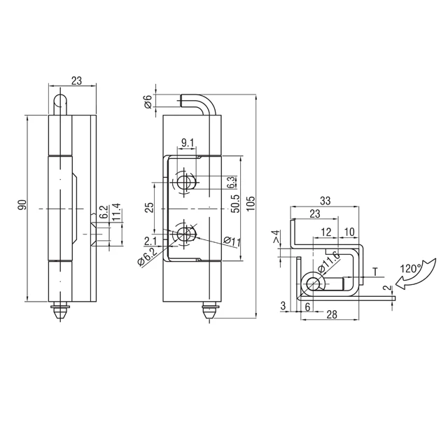 Professional Zinc Alloy 270 Degree Steel Door Concealed Hinge Industrial Hinge with Galvanized Finish Boxed