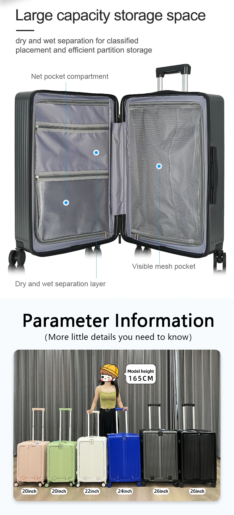 Wholesale Multifunction PC Aluminum Frame Front Open Luggage with Laptop Cup Holder USB Charging TSA Lock Suitcase Luggage